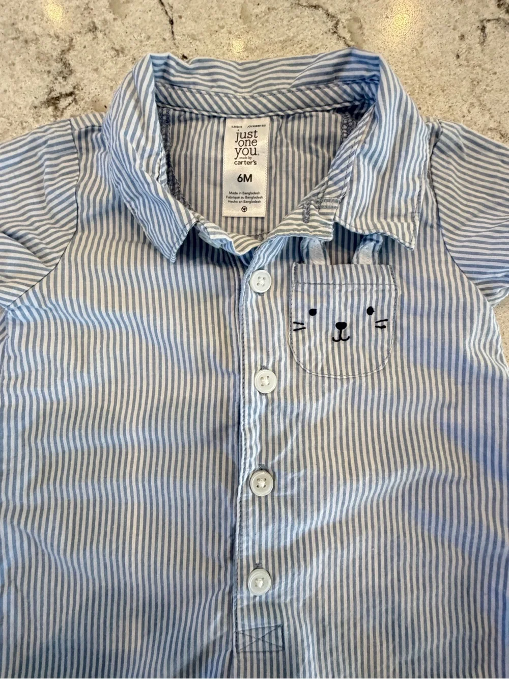Just One You by Carter’s Baby Blue Stripe Bunny Pocket Romper 6 Months